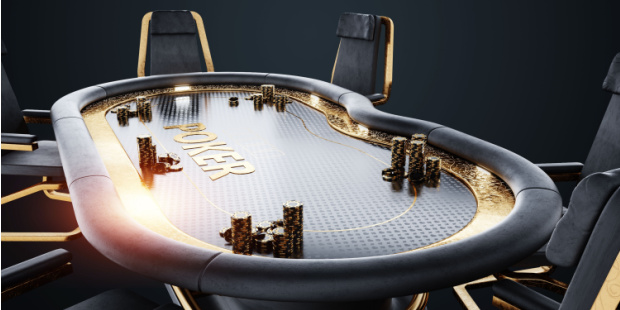 An empty black and gold poker table.