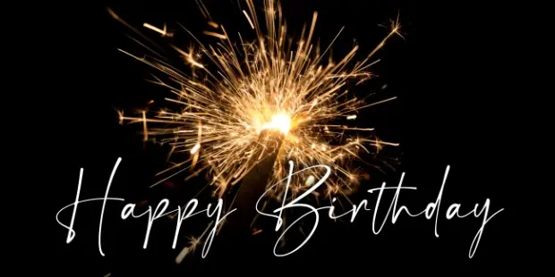 A gold sparkler with Happy Birthday written below