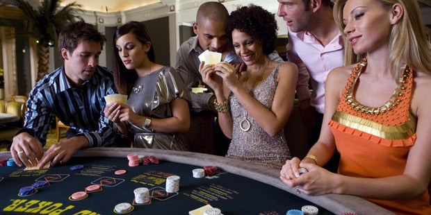 Poker table with players