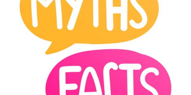Two text bubbles, one with the word “myths”, the other with the word “facts”.