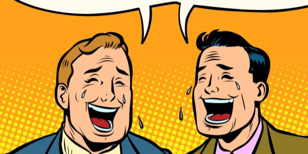 artoon of two men in suits laughing until they cry