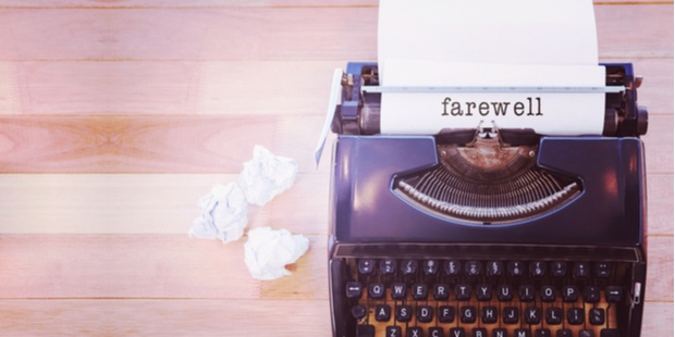 farewell message written on a typewriter