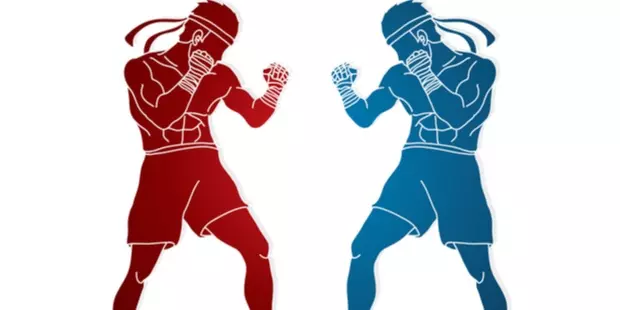 drawing of two boxers, one red and one blue