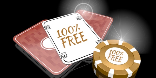 Poker chips and cards, imprinted with the words: "100% free". 