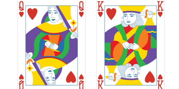 drawing of a Queen and King playing cards