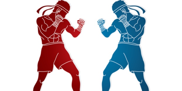 drawing of two boxers, one red and one blue