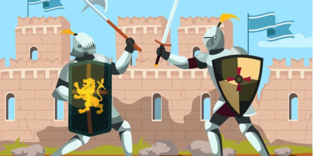 illustration of two knights in a sword fight